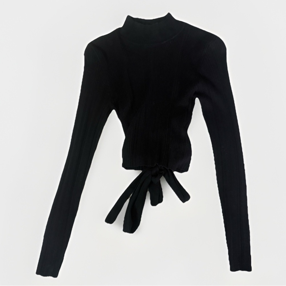 Dynamite Women’s Black Ribbed Cut-Out Tie Back Top/Sweater/Turtleneck Small